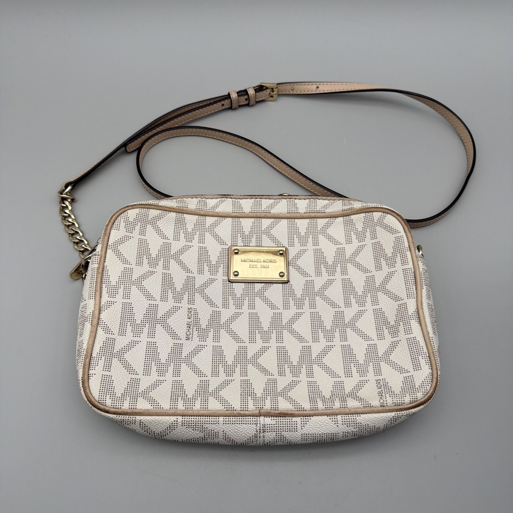 Michael Kors Jet Set East West Signature Leather Handbag Crossbody 10"x 8"